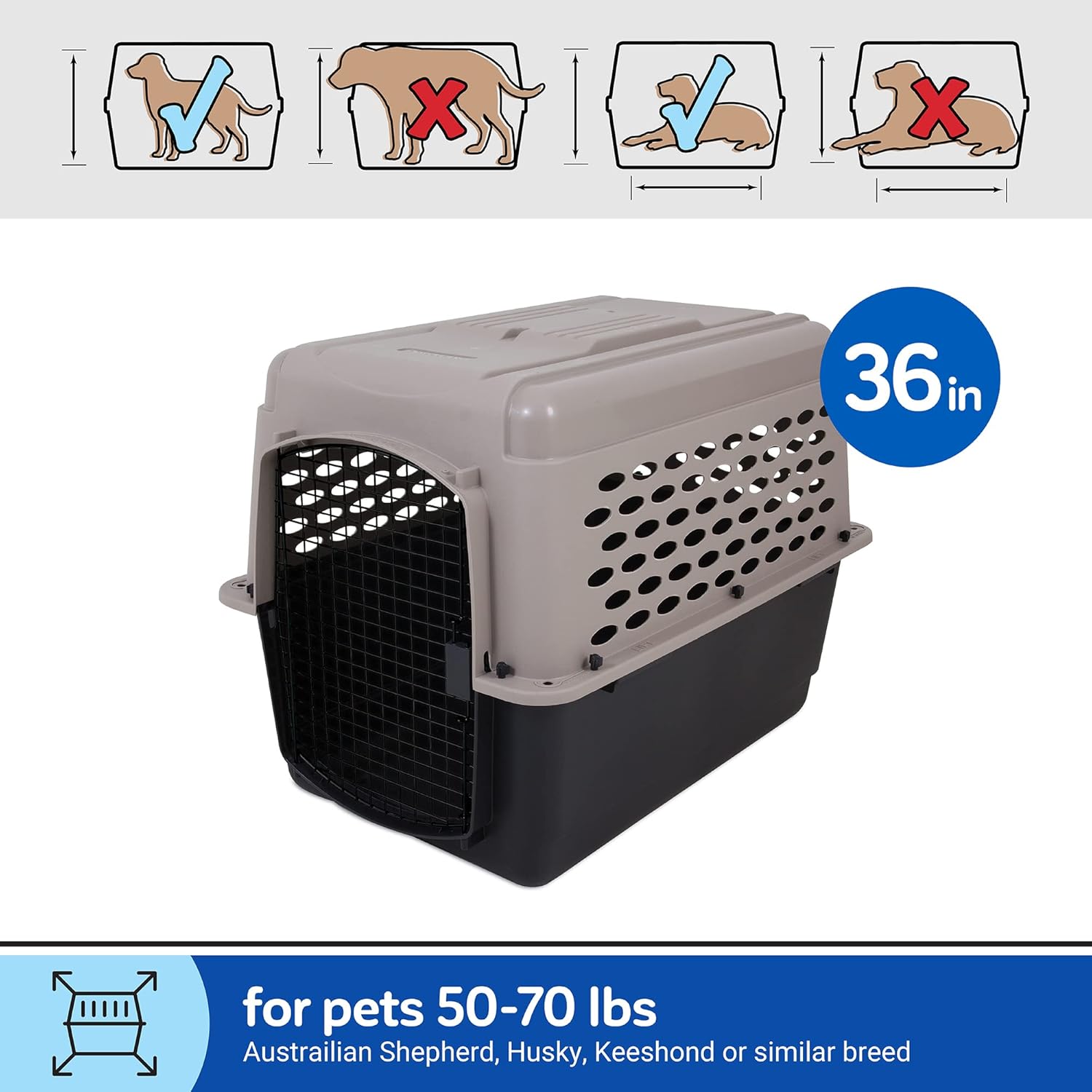 PETMATE VARI KENNEL 36" 50-70LBS ~ BLEACHED LINEN & BLACK (IATA APPROVED)